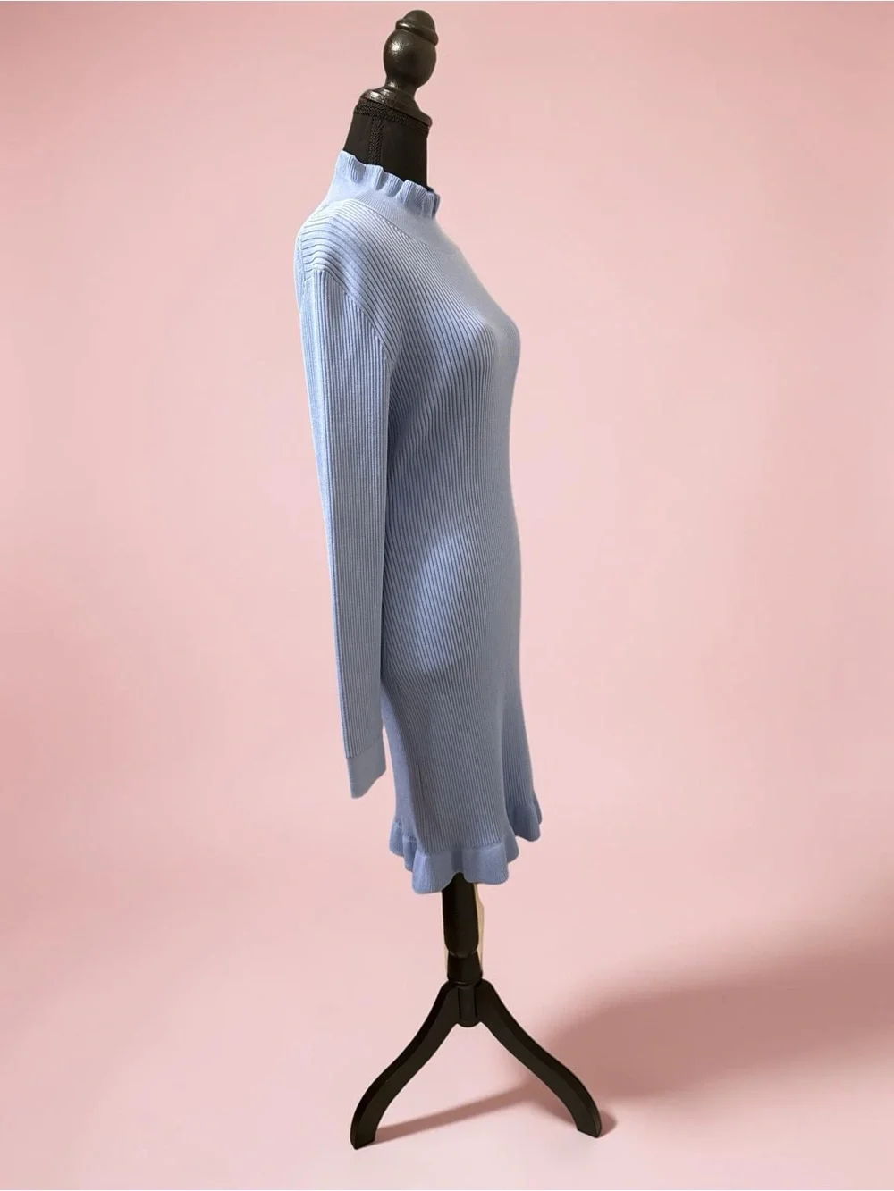 NWT J. Crew Supersculpt Ruffleneck Mini Sweater Dress, Size M, Blue
